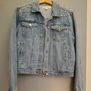 denim jean jacket with pearls